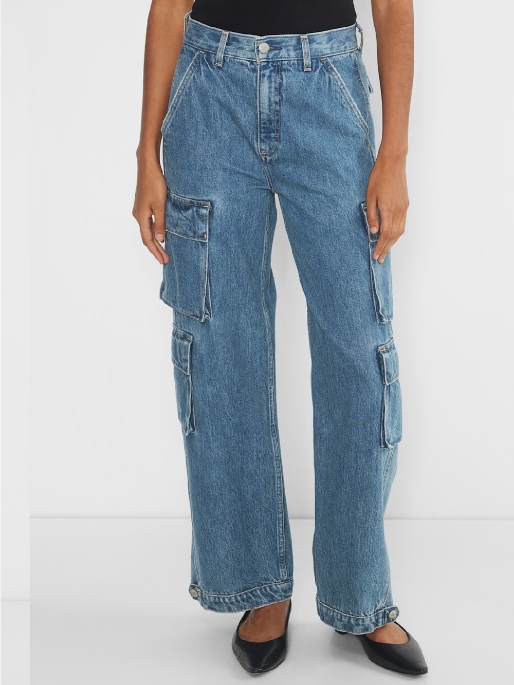Denim Forum Light Blue Wide Leg Cargo Jeans